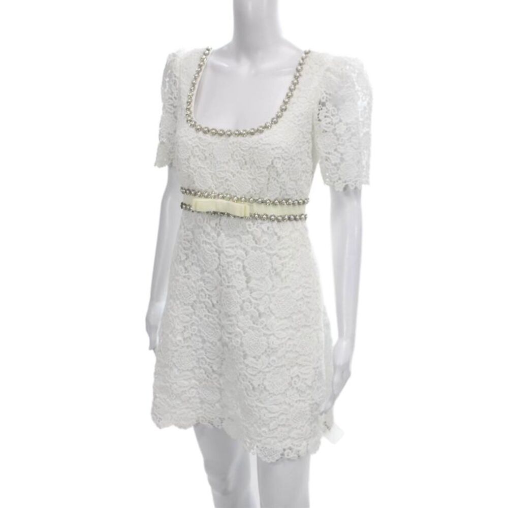 Self-Portrait Womens Mini White Square Neck Short Sleeve Dress Size 6 - Picture 2 of 7